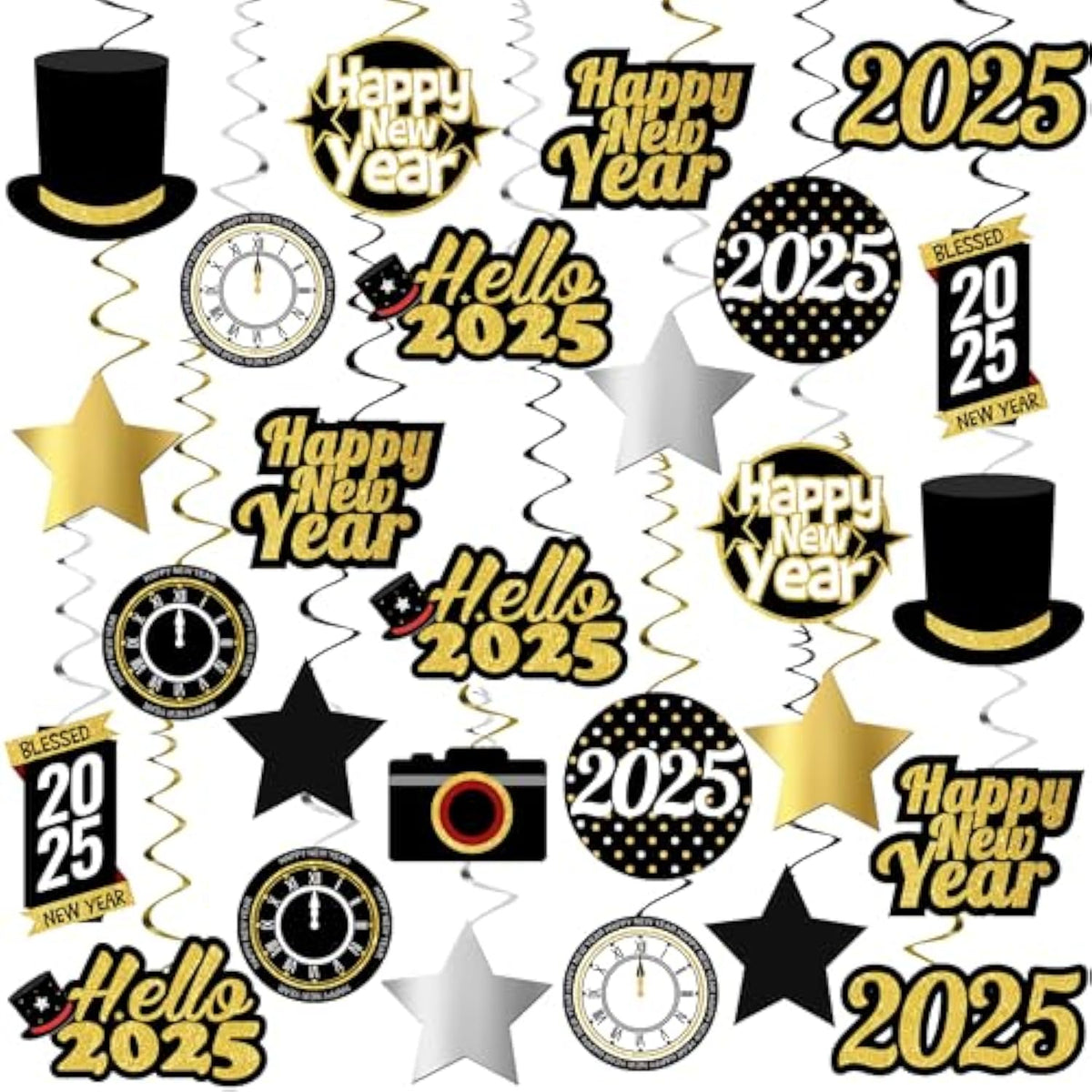30pc Shiny Happy New Year Hanging Swirls Party Decorations 2025