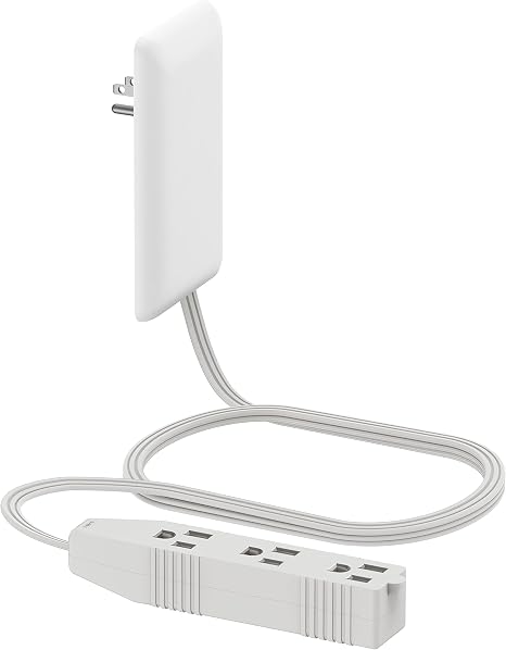 Flat Face Outlet Extender 3 Outlets 3FT Cord Ultra Thin Wall Plug White