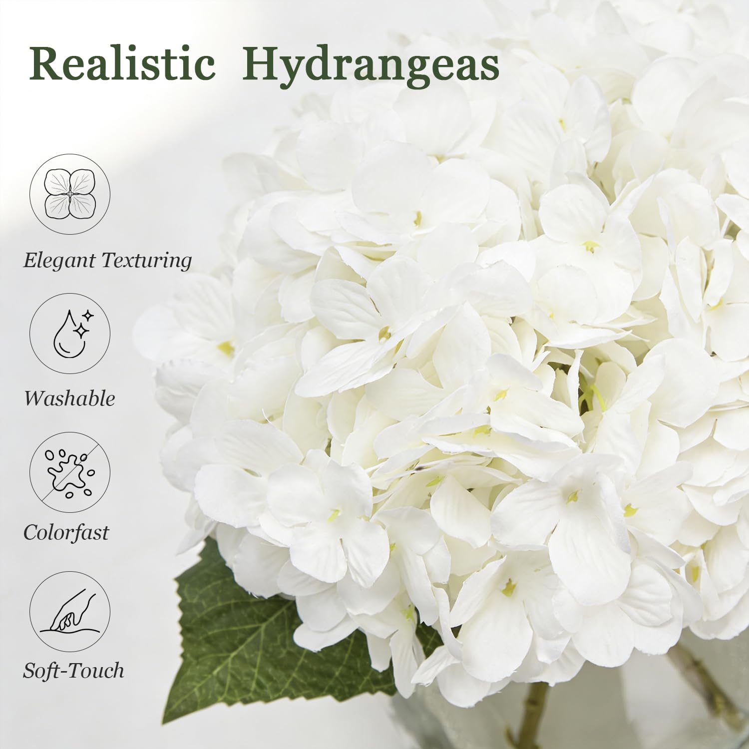 Artificial Hydrangea Flowers With Glass Vase, White Silk Fake Floral Arrangement For Dining, Coffee Table Centerpieces Decoration, Aesthetic Faux Plants For Shelf, Bookshelf, Bathroom