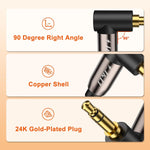 (2 Pack Gold Plated 3.5Mm Stereo Audio Aux Cable 90 Degree Right Angle Compatible For Iphone, Galaxy, Speakers And All Other Devices, 6 Feet