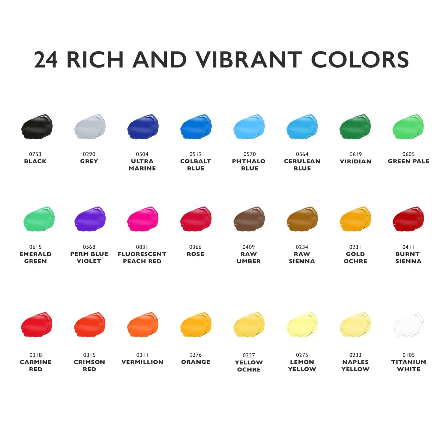 Acrylic Paint Set Canvas Art Paints 24 Colors Perfect Paint Finish (0.41Oz,12 Ml) With 3 Brushes - Painting Canvas, Paper, Wood, Rock, Mdf, Ceramic & Fabric