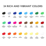 Acrylic Paint Set Canvas Art Paints 24 Colors Perfect Paint Finish (0.41Oz,12 Ml) With 3 Brushes - Painting Canvas, Paper, Wood, Rock, Mdf, Ceramic & Fabric