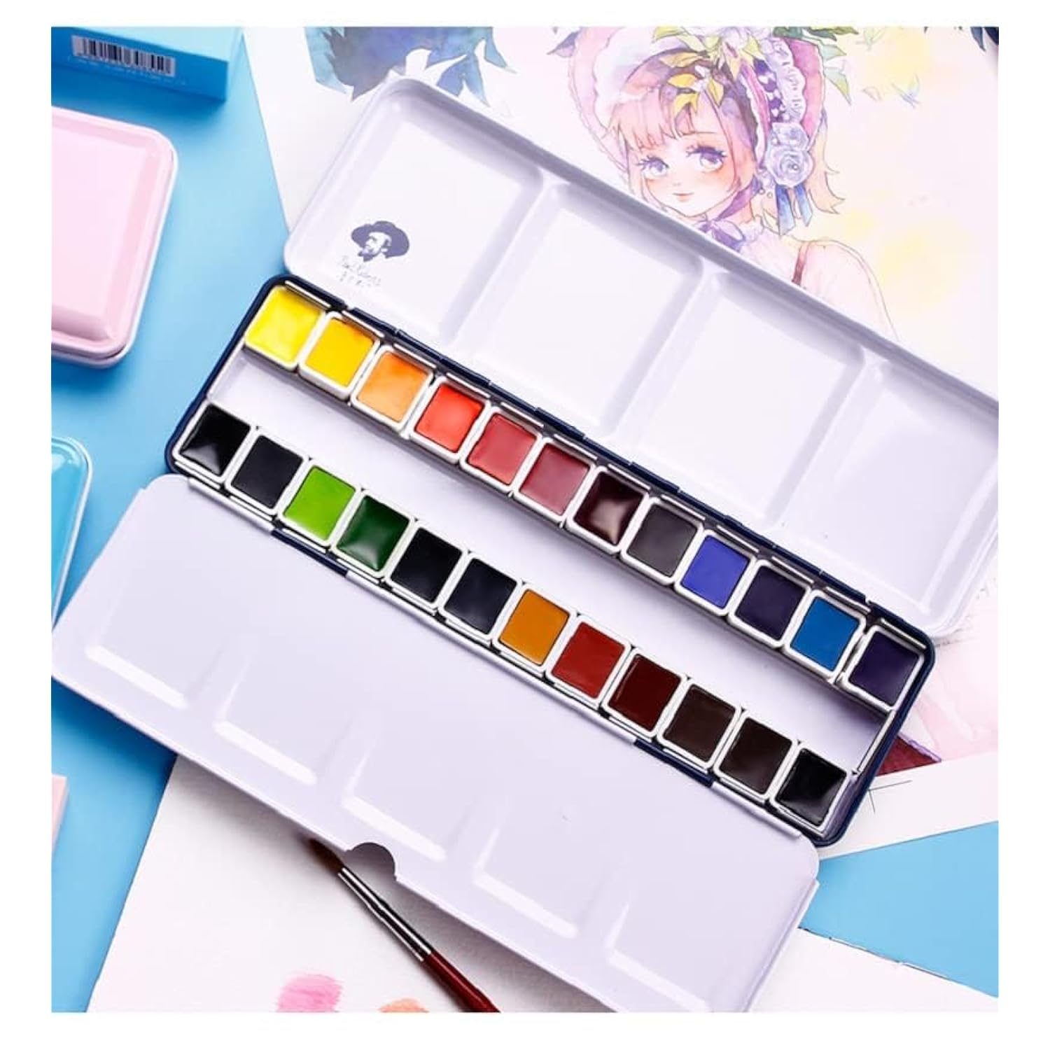 Watercolor Paint Set Artist Grade, 24 Vivid Colors With Portable Metal Box For Artists, Beginners, Hobbyists, Students