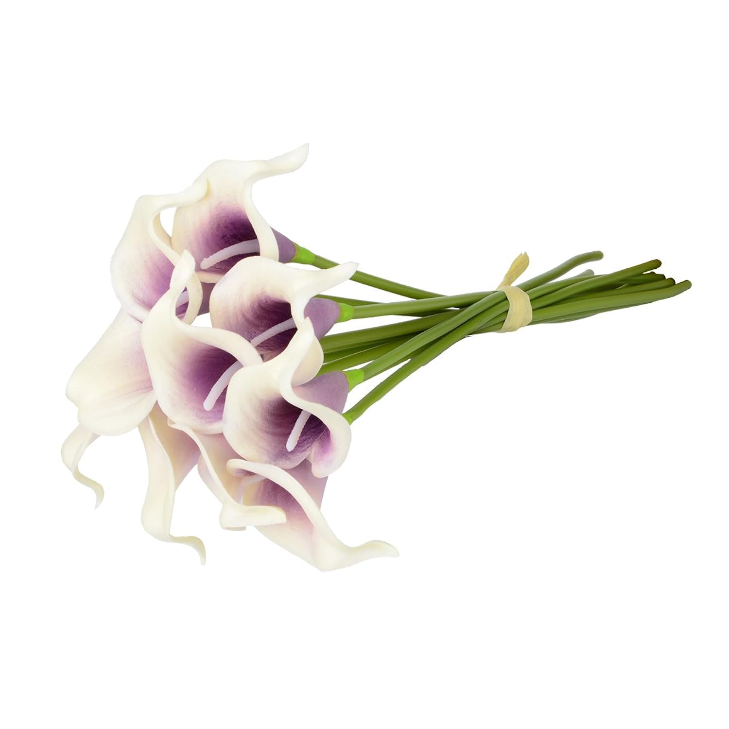 Calla Lily Bridal Wedding Festival Decor Bouquet Real Touch Latex Flower Bouquet Pack Of 20 (Purple-White)