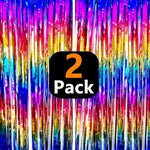 Sparkly Rainbow Foil Fringe Curtain Metallic Streamers Tinsel Party Backdrop Decorations For Birthday Gay Pride Day Graduation Wedding Engagement Bridal Shower Bachelorette Photo Booth Props - 2 Packs