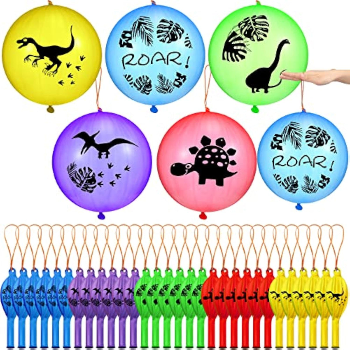 30 Pcs Dinosaur Punch Balloons For Kids 18 Inch Animal Pirate Skull Punching Balloon Punch Bounce Balls With Rubber Band For Valentines School Gift Exchange Birthday Party(Dinosaur)