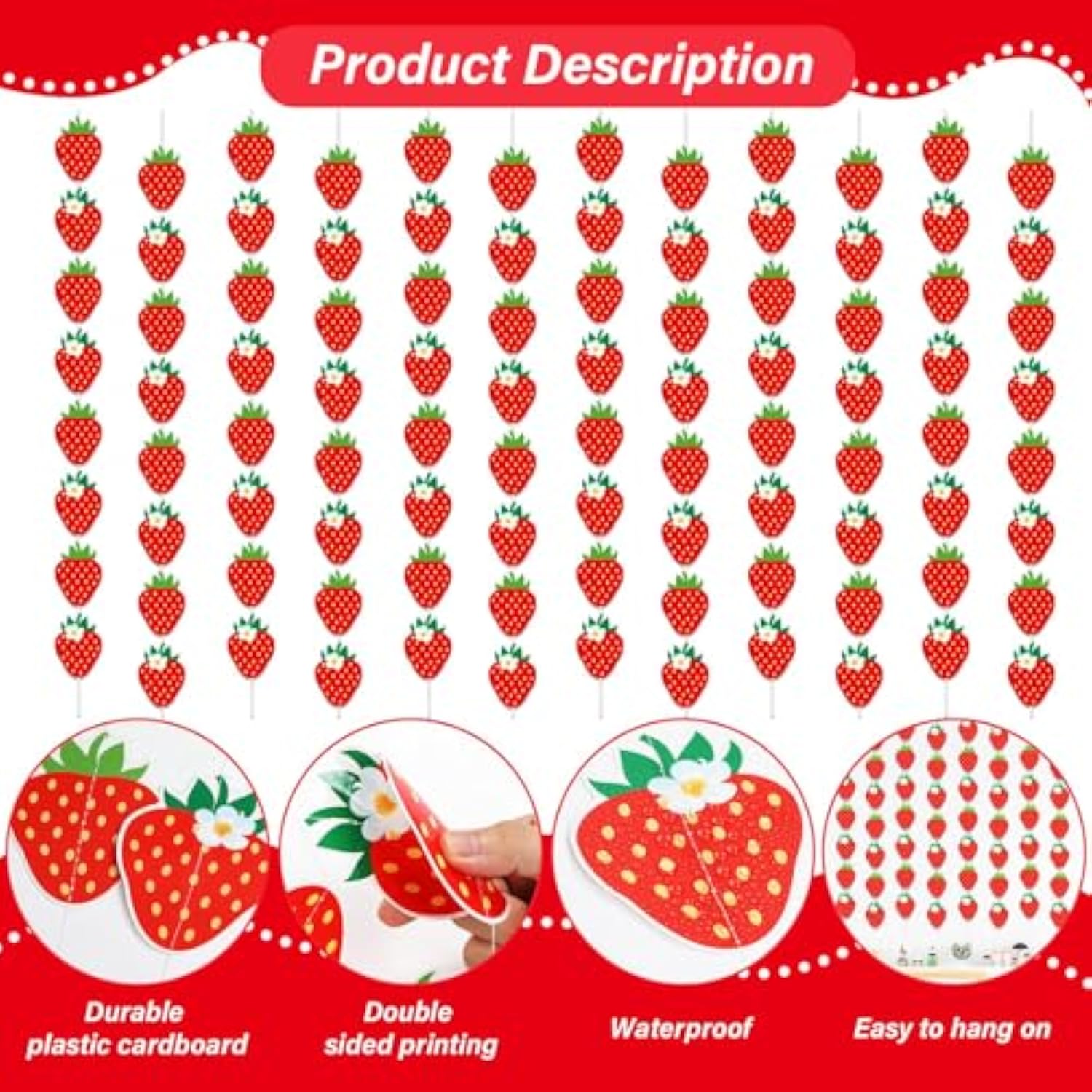 12 Pcs Strawberry Birthday Party Banners Strawberry Garland Banner Decorations Berry First Hanging Swirl Kit Cutouts For Girls Baby Shower Party Supplies Decor