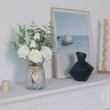 Faux Flowers With Vase,Artificial Silk Roses In Vase, Fake Plant Eucalyptus Flower Arrangement For Home Office Farmhouse Bathroom Dining Table Centerpiece Decorations Coffee Table Decor (White)
