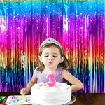 Sparkly Rainbow Gradient Tinsel Foil Fringe Curtain Metallic Streamers For Birthday Party Decorations Wedding Graduation Baby Shower Bachelorette Photo Booth Props 2 Packs