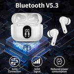 Wireless Earbuds Bluetooth 5.3, Bass, Noise Cancelling, LED, 36H, IP7, White