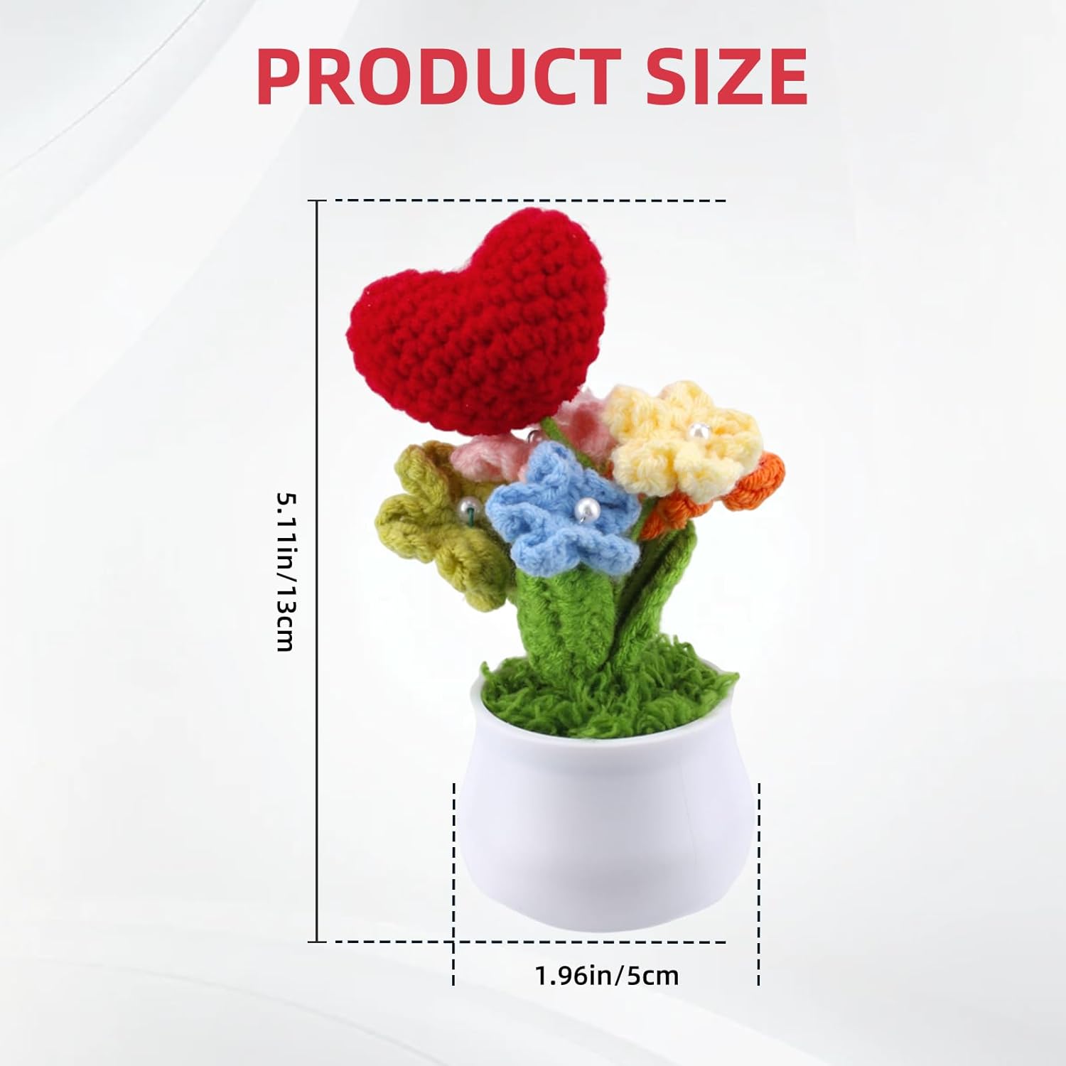Knitting Crochet Flowers Potted Plants,Artificial Forget Me Not Flowers,Knitted Heart For Friends,Family Lover,Fake Handmade Flowers For Birthday Valentine Home Decoraitons (Red)