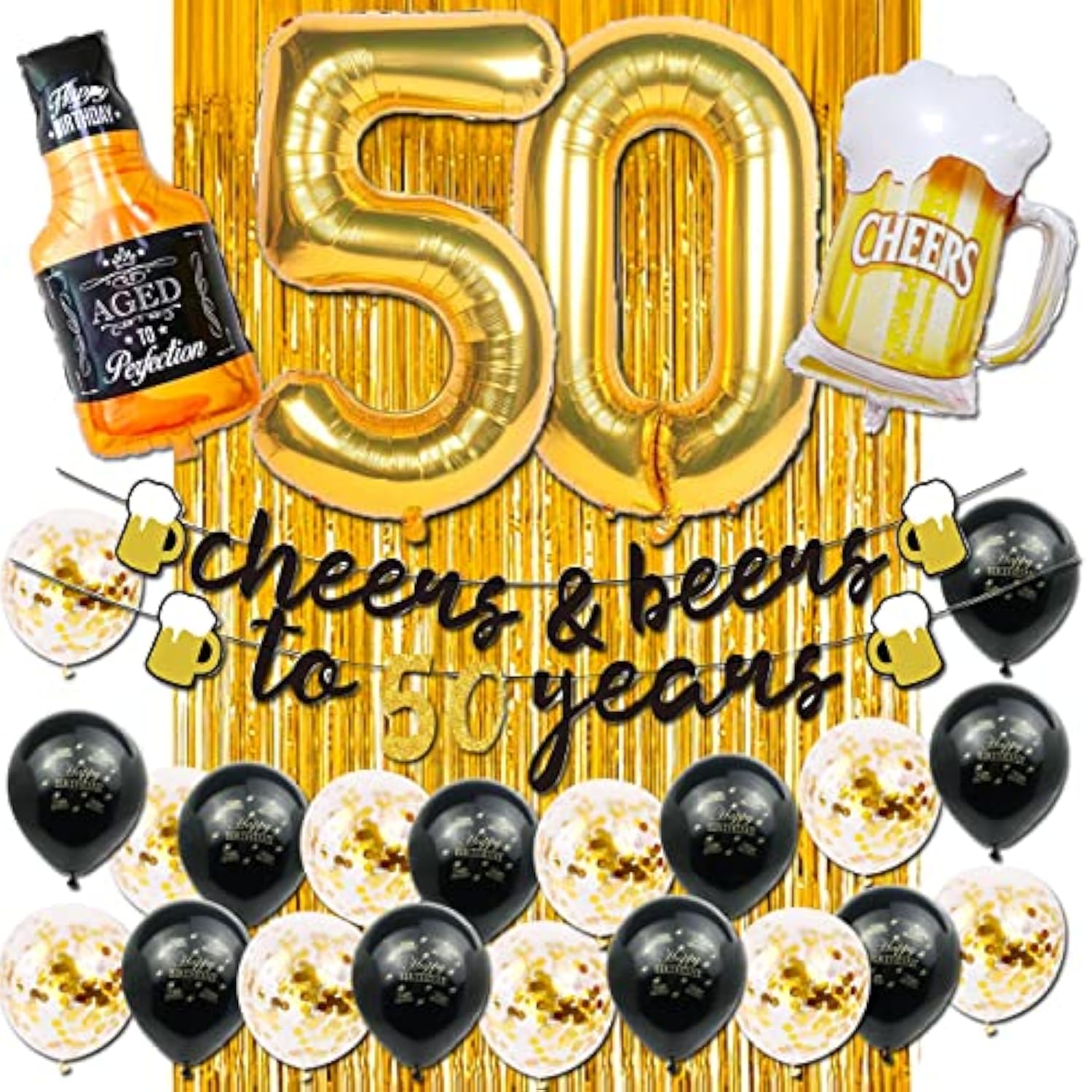 50th Birthday Decorations for Men – Gold 40" Number Balloons, Banner, Foil & Latex Balloons Set