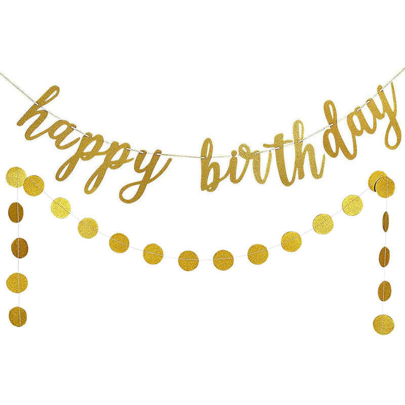 Gold Birthday Decorations, Gold Glitter Happy Birthday Banner And Gold