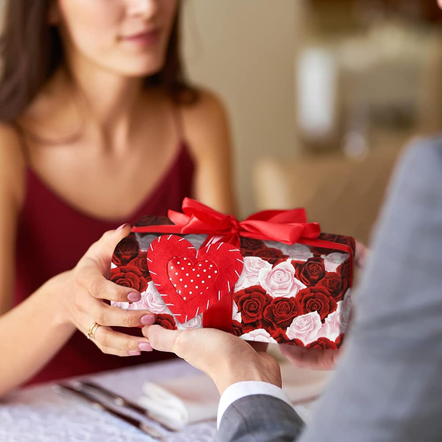 Rose Gift Wrapping Paper, Red And Pink Floral Gift Wrap 4 Folded Sheets Bridal Shower Wedding Wrapping Paper For Valentine'S Day Birthday Women Mother'S Day Lover'S Gift Wraps