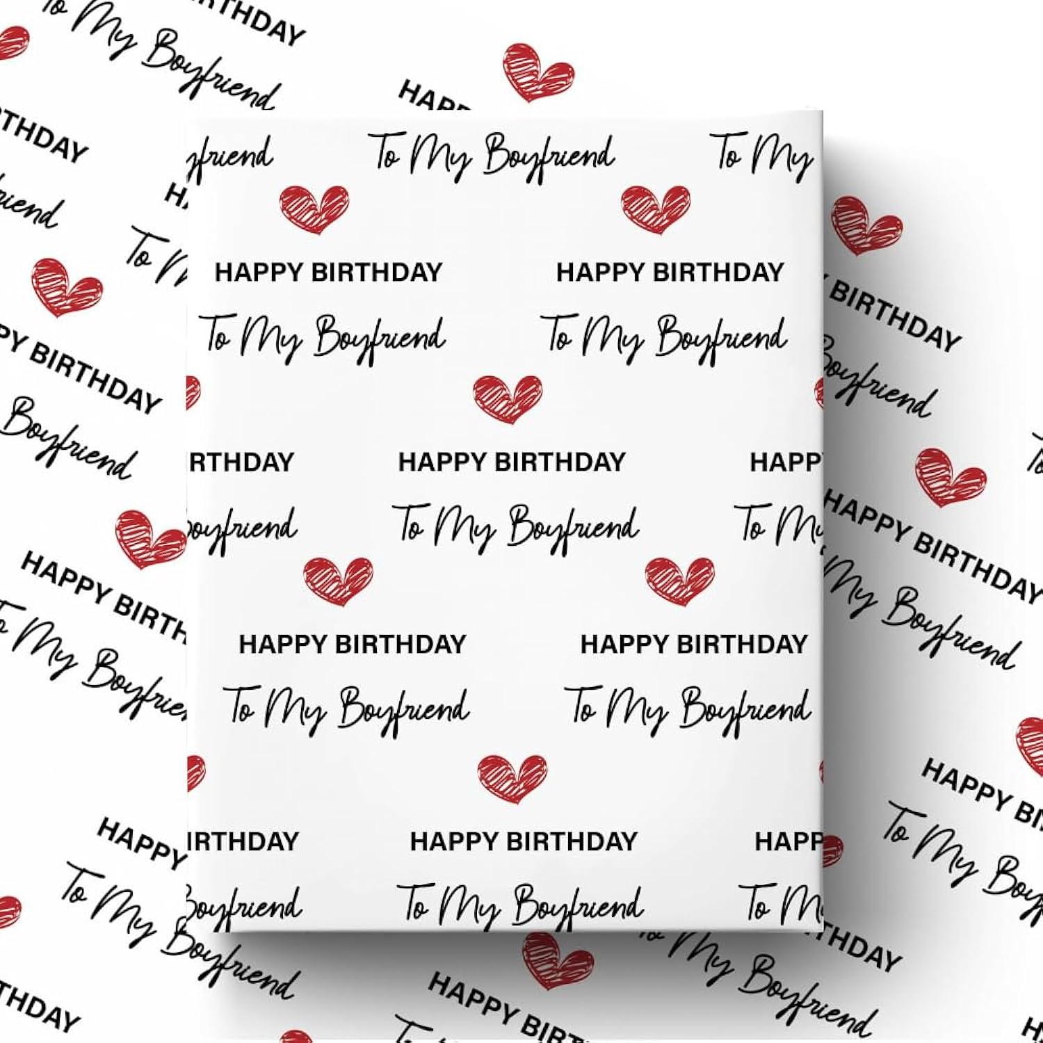 Boyfriend Birthday Wrapping Paper Roll, 17 Inch × 16.4 Feet, Boyfriend Happy Birthday Gift Wrap With Heart Pattern For Him Valentine'S Day Anniversary Party Holiday