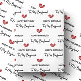 Boyfriend Birthday Wrapping Paper Roll, 17 Inch × 16.4 Feet, Boyfriend Happy Birthday Gift Wrap With Heart Pattern For Him Valentine'S Day Anniversary Party Holiday