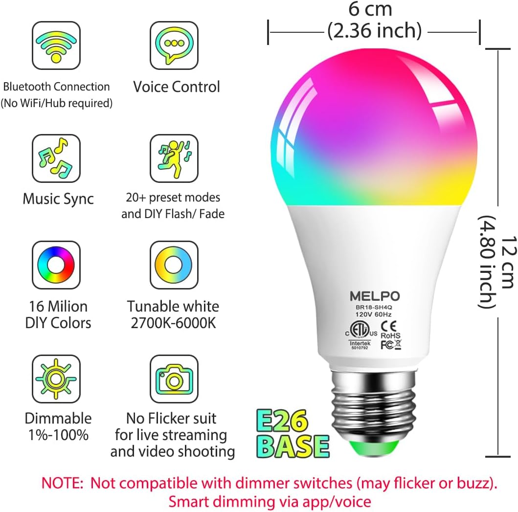 Smart Light Bulbs A19 E26 1300LM Color Changing LED Bulbs 130W Equivalent Music Sync Alexa Compatible