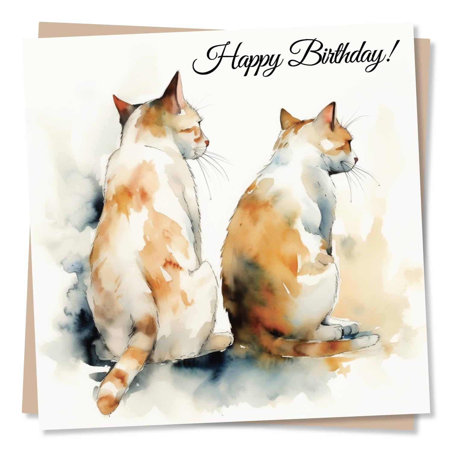 Beautiful Watercolour Cats Happy Birthday Card - Special Card For Family And Friends - Animal Lovers - Heartfelt Greetings Wish For Women, Men - Made In Uk