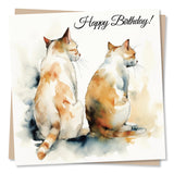 Beautiful Watercolour Cats Happy Birthday Card - Special Card For Family And Friends - Animal Lovers - Heartfelt Greetings Wish For Women, Men - Made In Uk