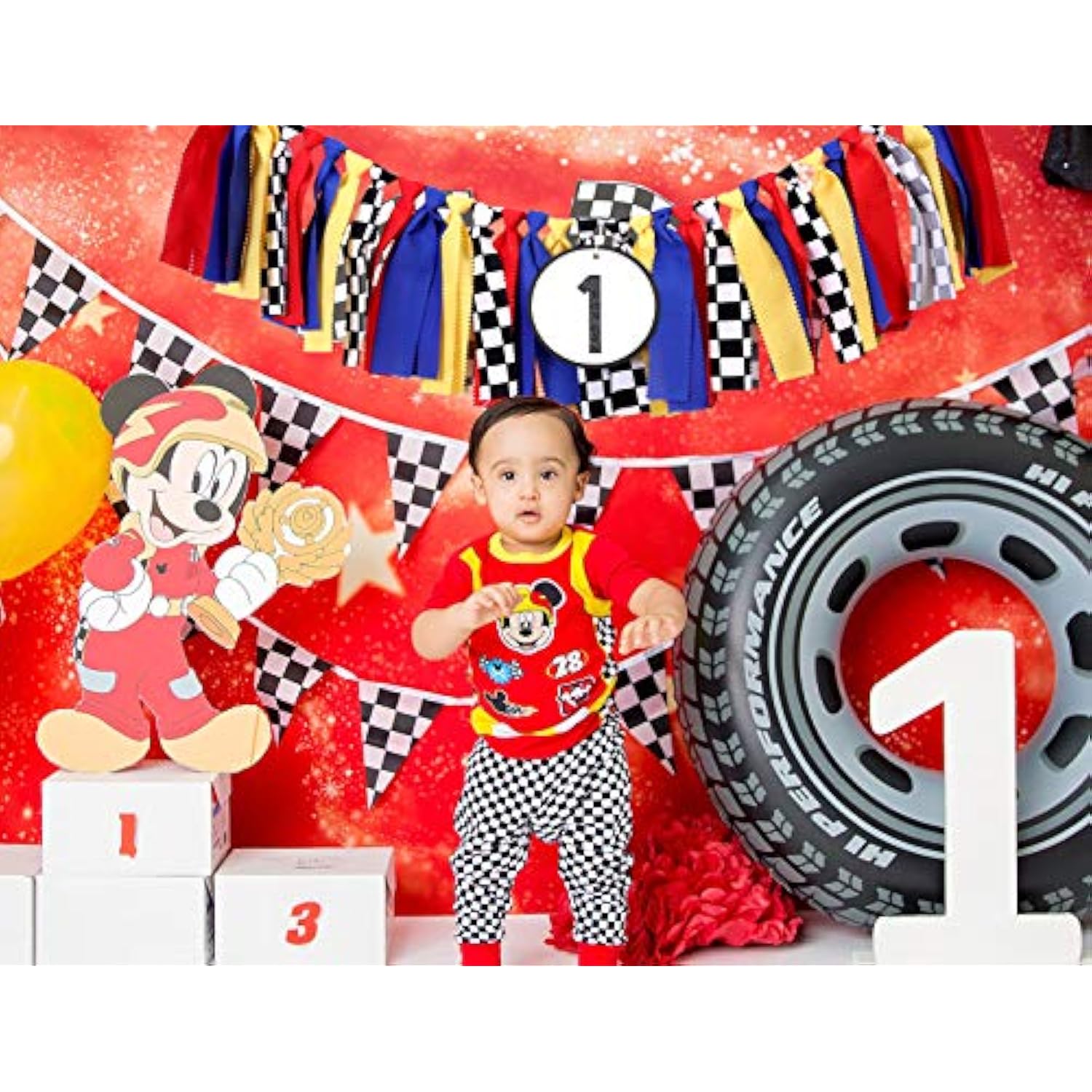 McQueen Birthday Party Supplies - Race Car Banner for Photo Booth & Cake Smash