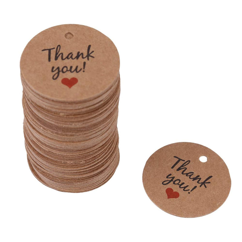 100Pcs Handmade Paper Round Gift Tags,Kraft Paper Brown Handmade Thank You Tag