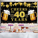 Cheers to 40 Years Backdrop: Black & Gold Anniversary Banner (72.8"x43.3")