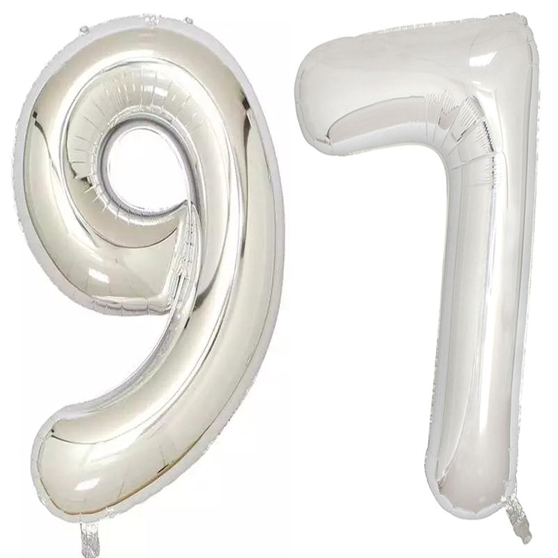 40Inch Silver Foil 97 Helium Jumbo Digital Number Balloons, 97Th Birth