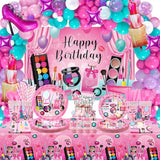 Spa Birthday Party Decoration - Makeup Party Favors, Plates Cups Napkins Tablecloth Cutlery Backdrop Balloons Arch Cake Toppers For Girls Women Slumber Pamper Spa Birthday Party Supplies