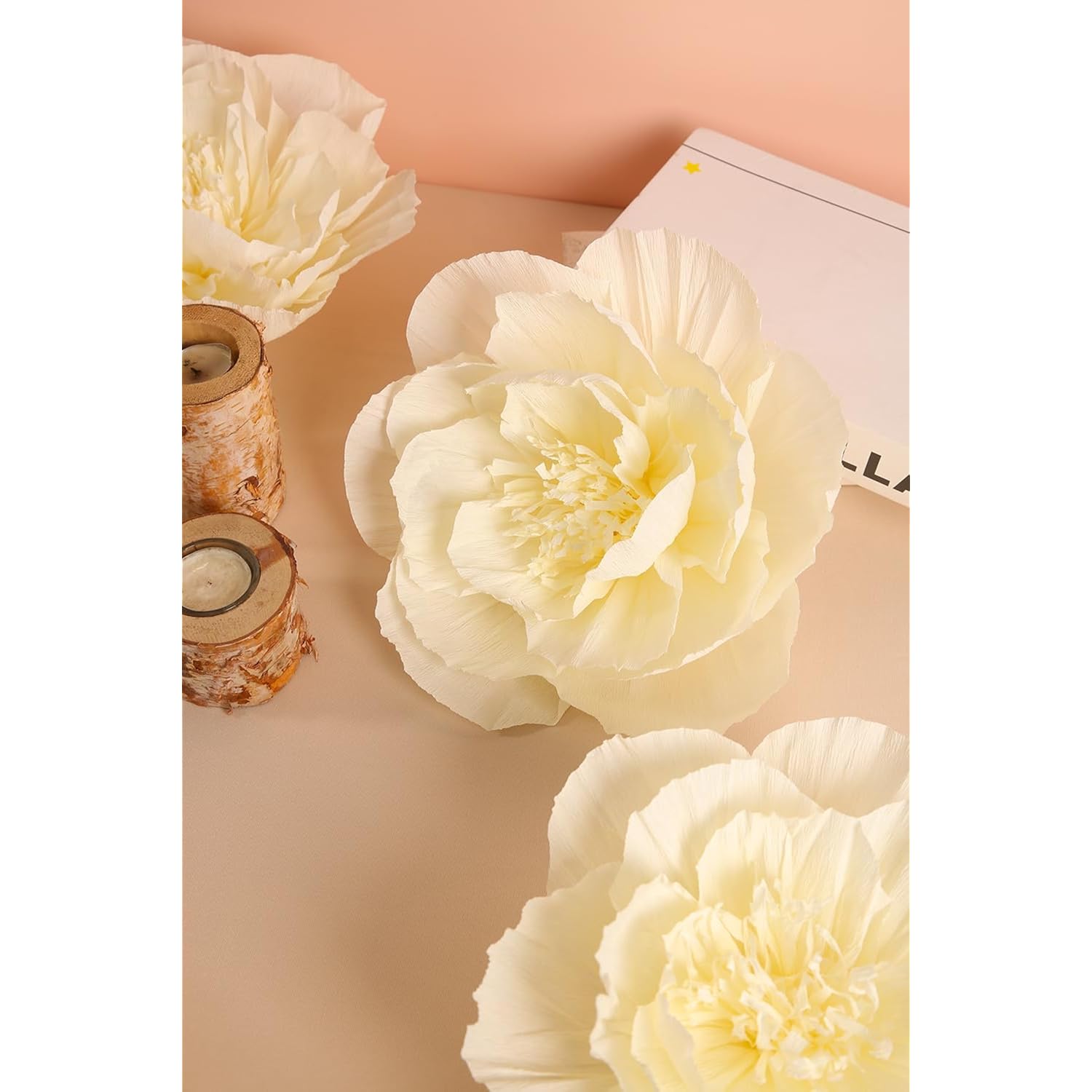 Giant Crepe Paper Flower Decorations For Wall, Wedding Backdrop, Valentine'S Day, Nursery Wall Decorations, Bridal Shower,Birthday Party (Beige, Set Of 6, No Assembly Required)