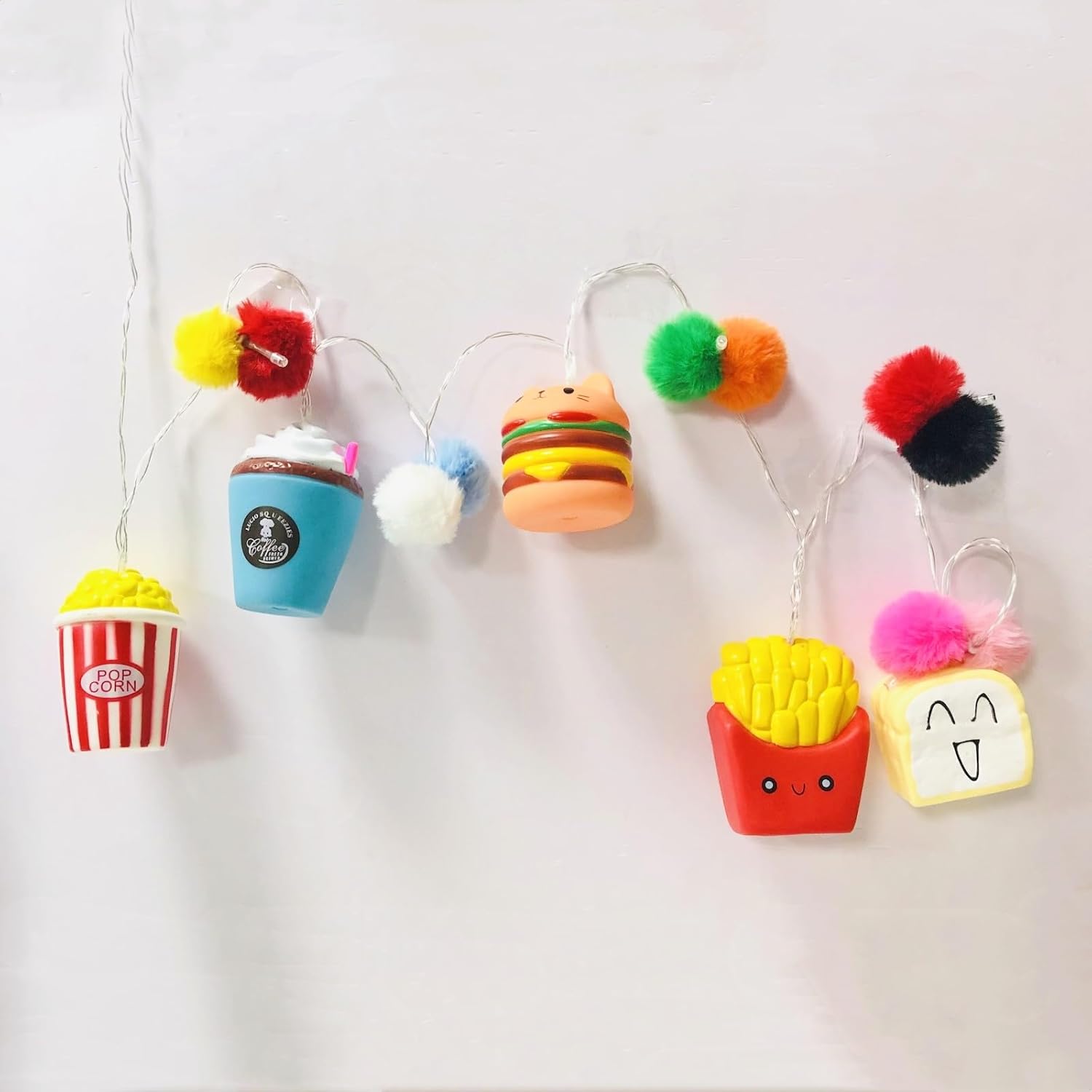10 Led 5.4Ft Colorful Food Pompoms String Light-Battery Operated -Timer Fairy Light,Night Lights For Patio Party Christm