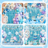 3Rd Snow Birthday Decorations For Girl, Blue Purple Balloons With Happy Birthday Banner Curtain Silver Number 3 Balloon Iridescent Star Foil Balloons For Girls Baby Shower Birthday Party Supplies