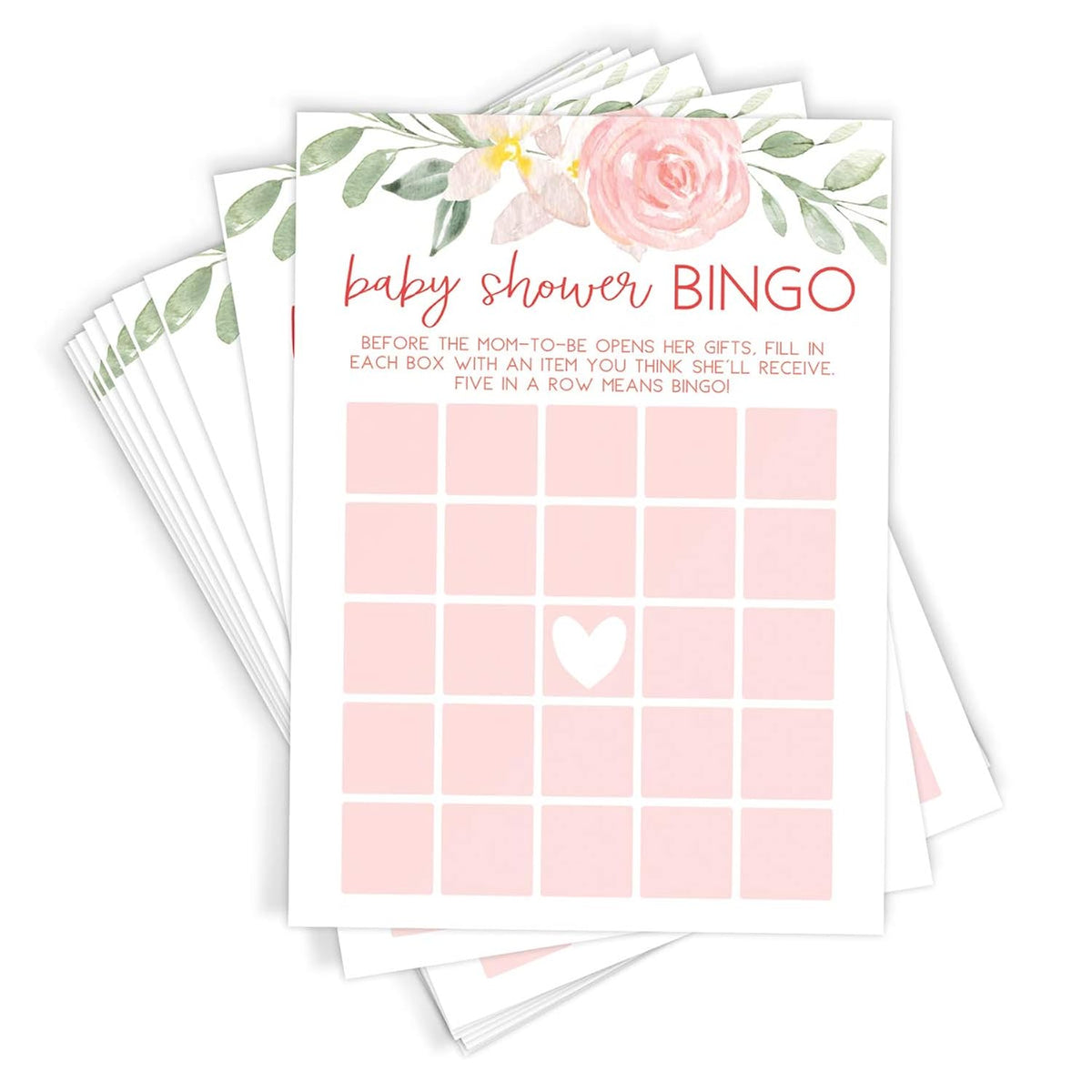 Baby Shower Games – Bingo Game For Girl, Baby In Bloom Floral Theme, 50 Cards