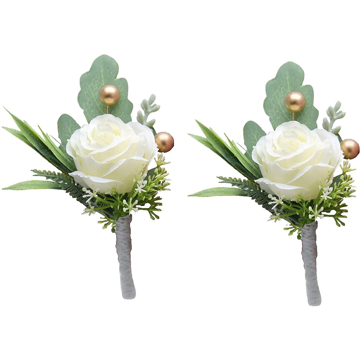 2Pcs Roses Boutonniere For Men Wedding, Groom Groomsman Artificial White Rose Flowers With Pins For Wedding Anniversary Celebration,Prom,Party,Home Decoration Artificial Flowers