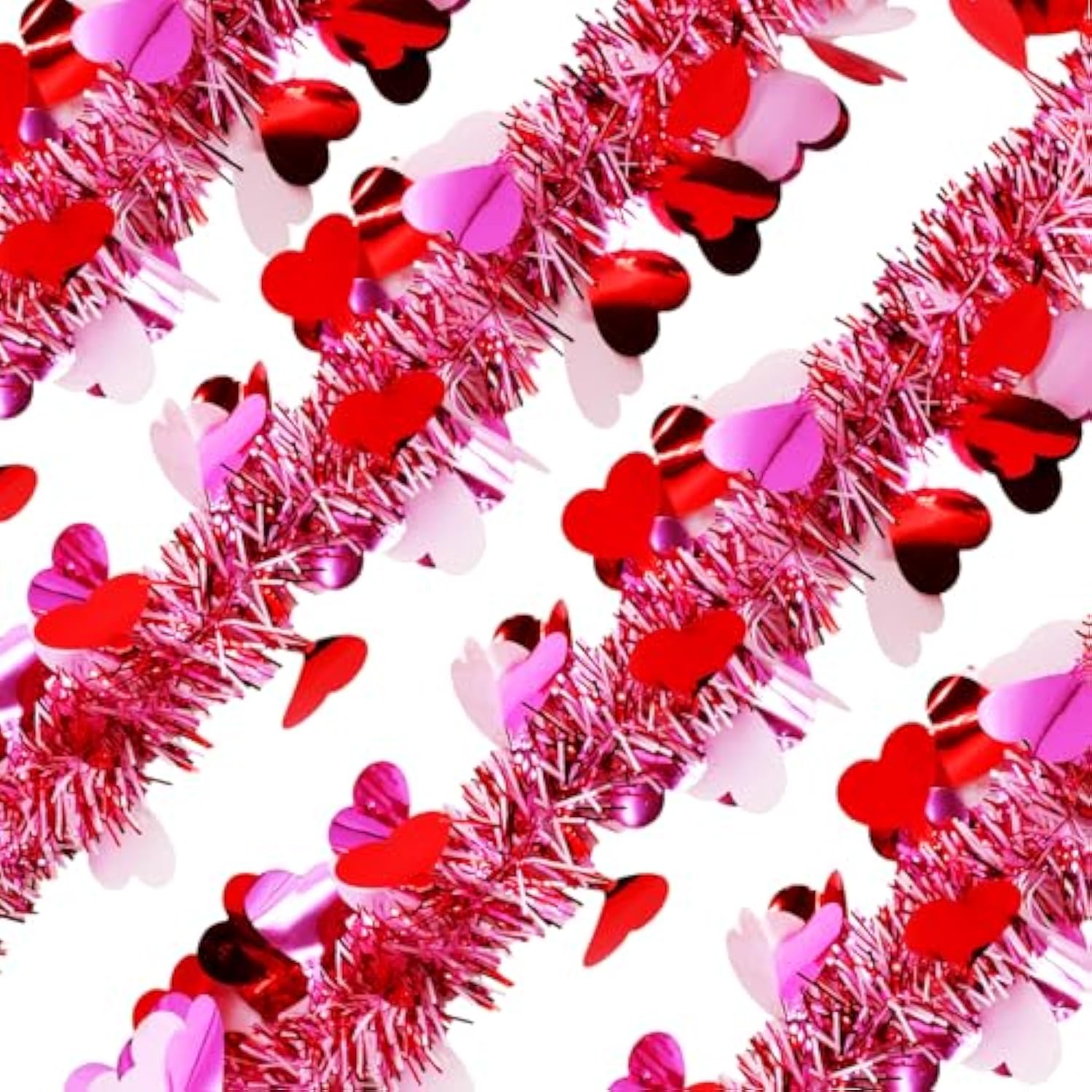 4 Strings Total 26.4 Ft Valentines Tinsel Garlands - Each 6.6 Ft Metallic Fringe Garland With Hearts Hanging Glitter Streamers For Wedding, Engagement, Anniversaries, Romantic Love Decorations