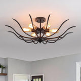 31.5 Inch Black Farmhouse Chandelier 6 Light Semi Flush Mount Ceiling Fixture