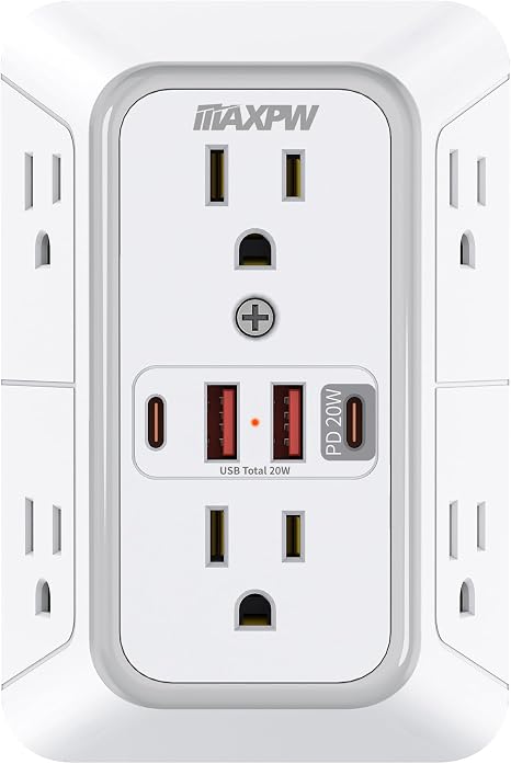 Surge Protector Outlet Extender 6 Outlets 4 USB Ports USB C PD 20W 1050J