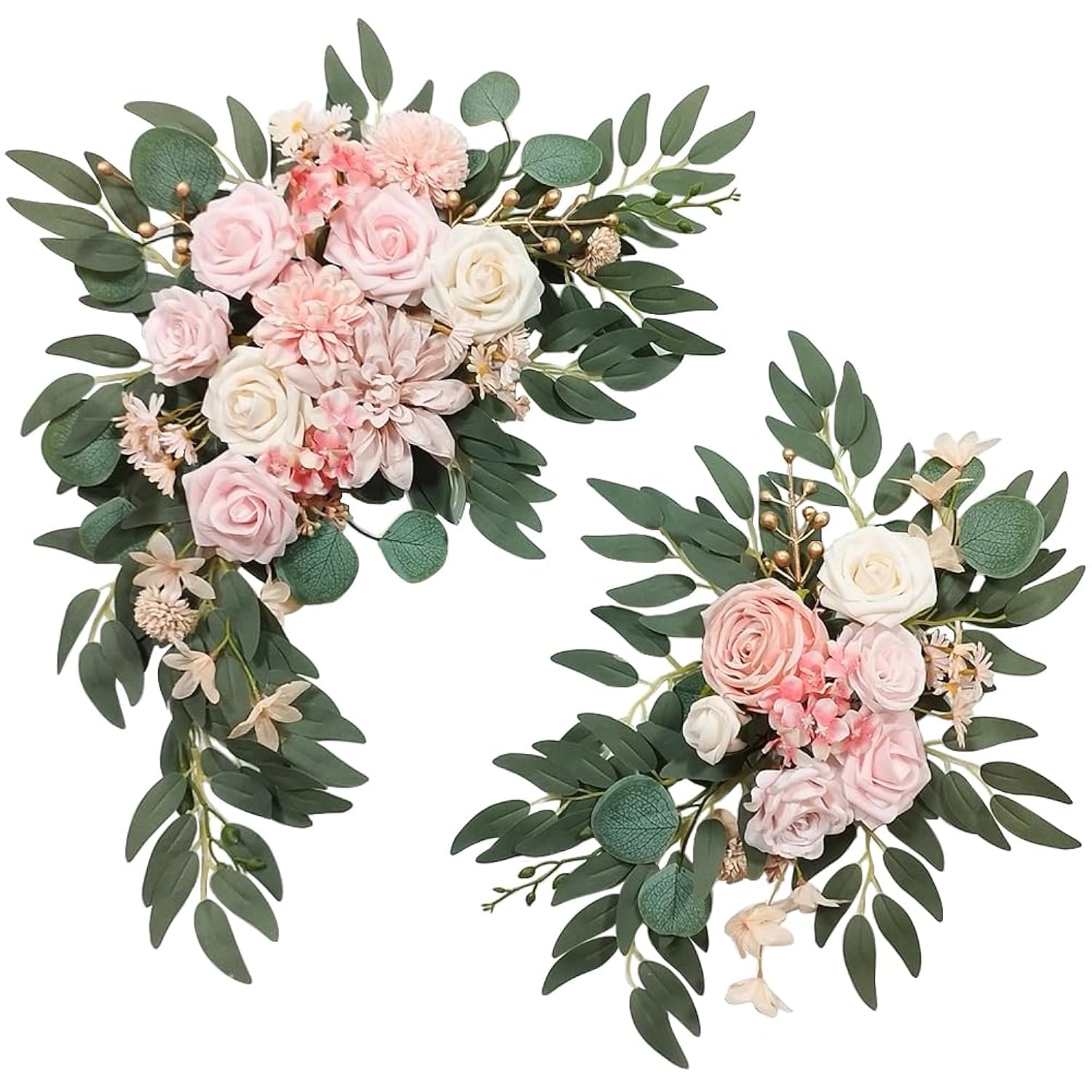 Artificial Flower Swag Wedding Arch Flowers Set Of 2 Rose Flower Swag Arrangements For Wedding Party Welcome Ceremony Sign And Reception Backdrop Floral Decoration (Pink)