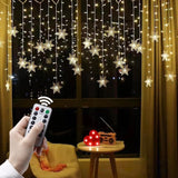 Led Curtain Lights - Led Snowflake Lights With Remote Control,Usb Powered 24 Snowflakes 120 Leds Window Curtain String L