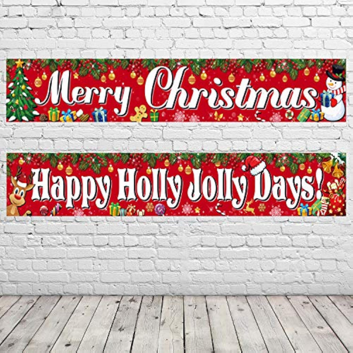2 Pack Merry Christmas Banner Xmas Decorations Welcome Red Christmas Porch Banners Poster For Home Wall Indoor Holiday Party Winter Decor