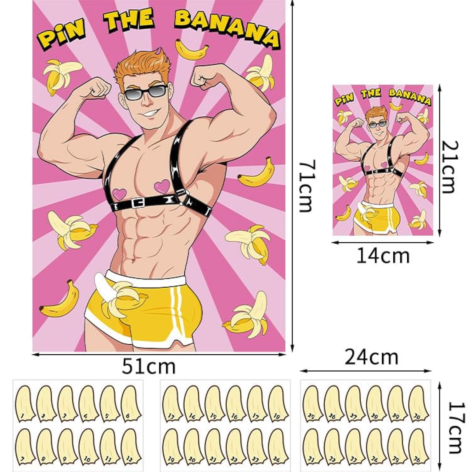 Bachelorette Party Games Pin The Banana On The Hunk Game Funny Bachelorette Party Games With 36 Stickers For Adult Bridal Shower Engagement Bachelorette Party Game Supplies
