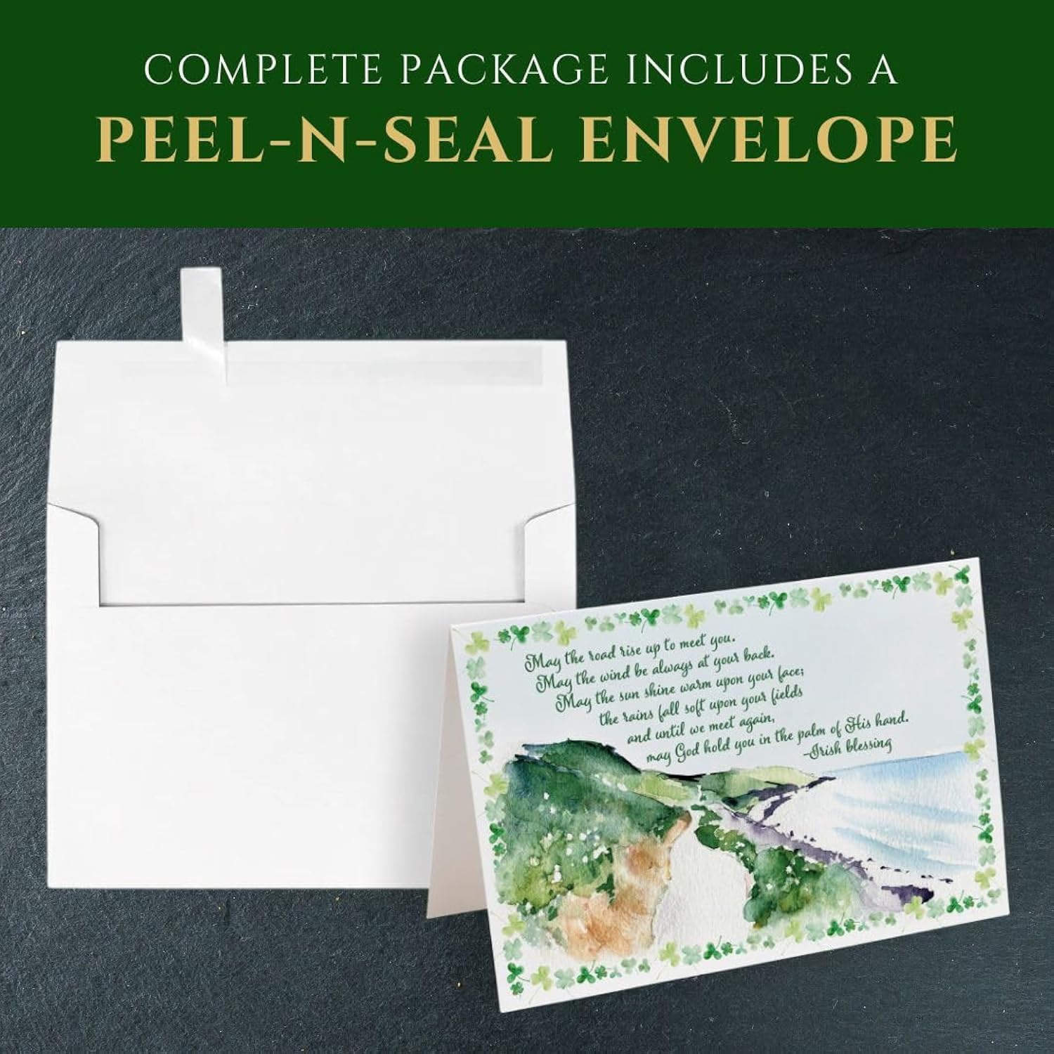 St. Patrick'S Day Greeting Cards, Irish Blessing Cards, 5"X7" Folded Card W/Envelope, Single Card, Made In Usa By A Small Family Business (Watercolor Seaside)