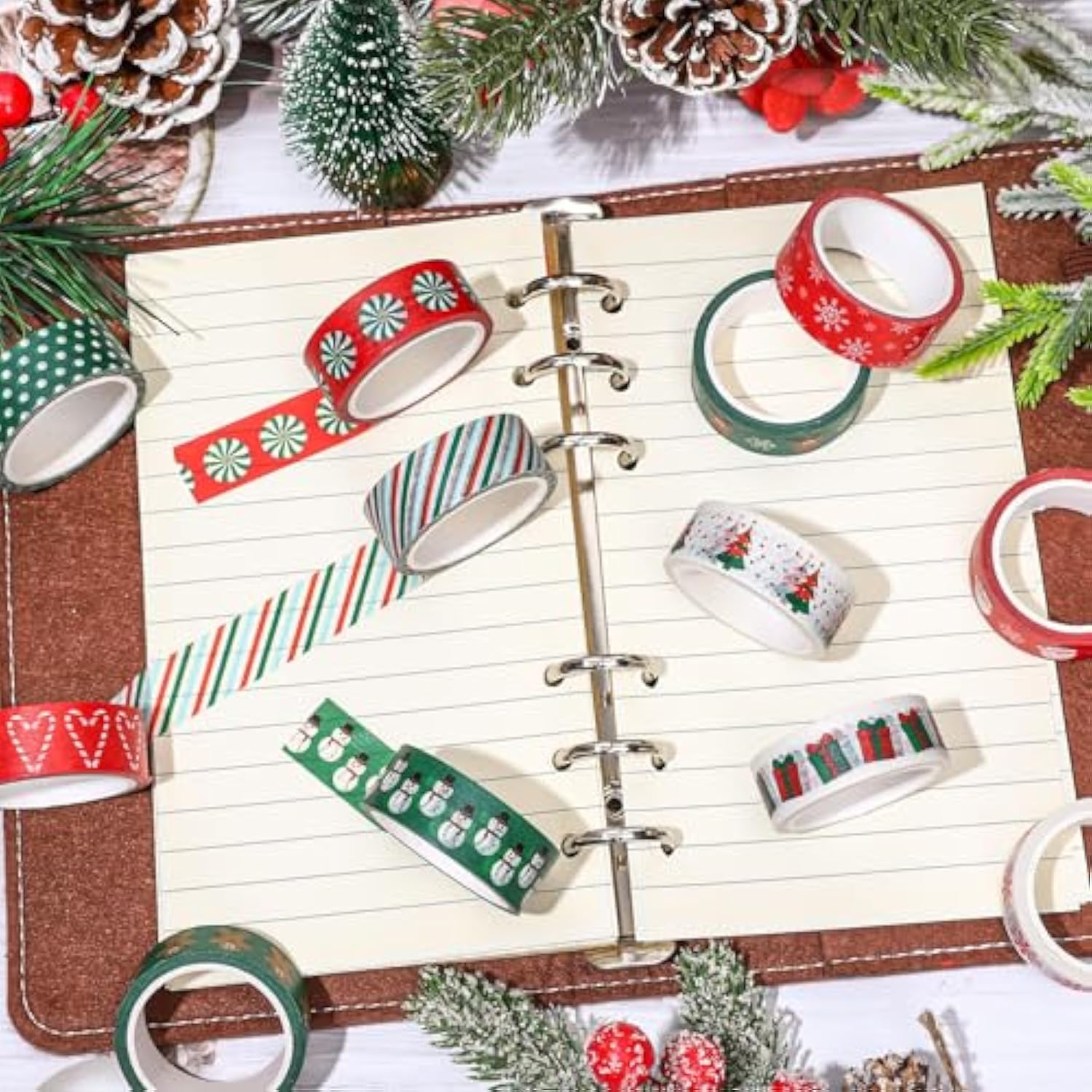 12 Rolls Christmas Washi Tape Red Green Xmas Tree Snowman Santa Candy Cane Decorative Masking Tape For Scrapbook Journal Diy Art Craft Gift Wrapping