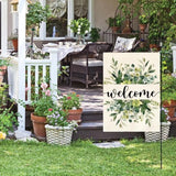 Spring Summer Floral Welcome Garden Flag 12X18 Inch Double Sided Outside, Eucalyptus Seasonal Farmhouse Yard Outdoor Flag