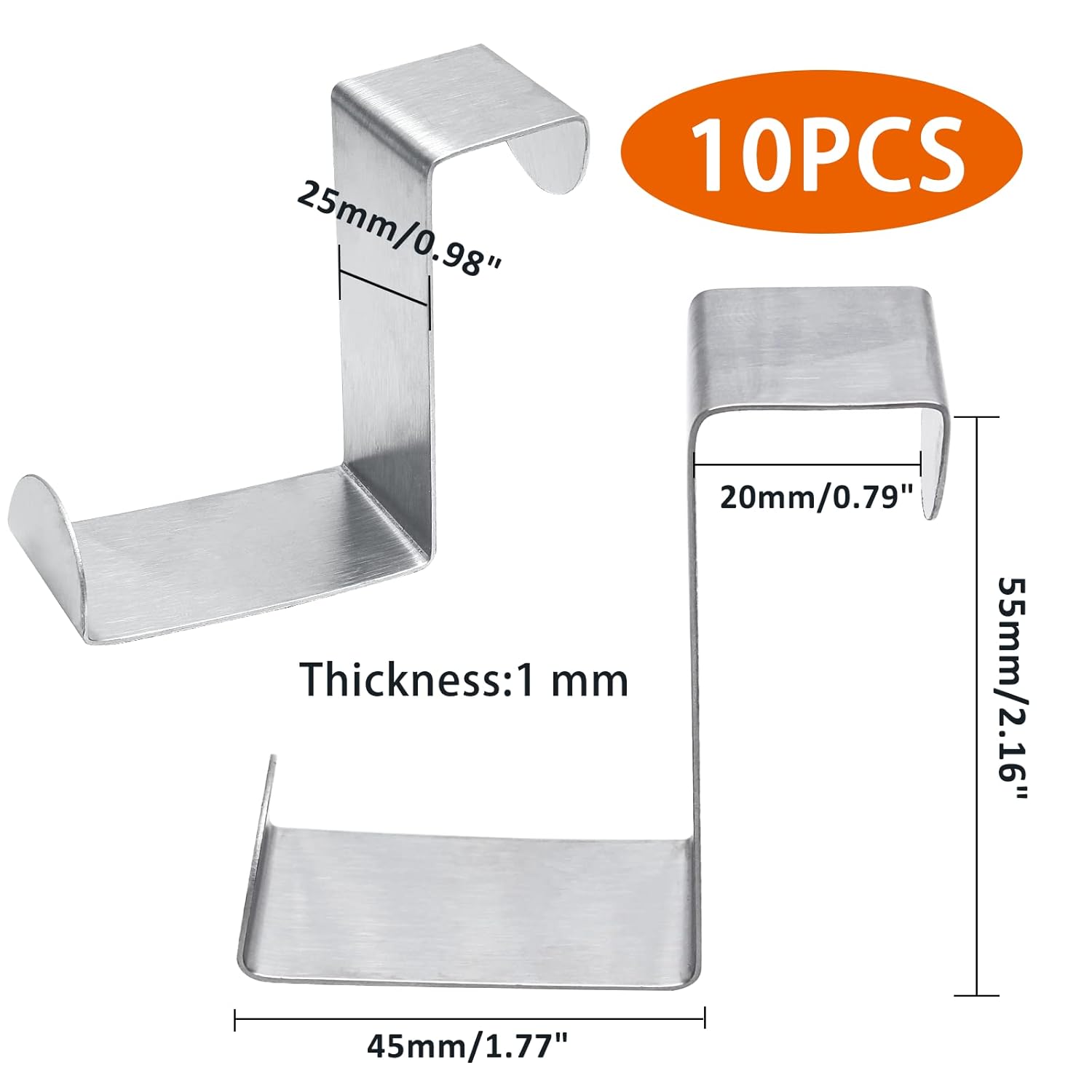 10 Pcs Over The Door Hooks Z-Shaped Hanging Hooks Dual Head Fits 3/4" And 1-3/4" Door Widths, Stainless Steel Reversible Single Hanger Hook For Door, Kitchen, Cabinet, Cupboard, Drawer