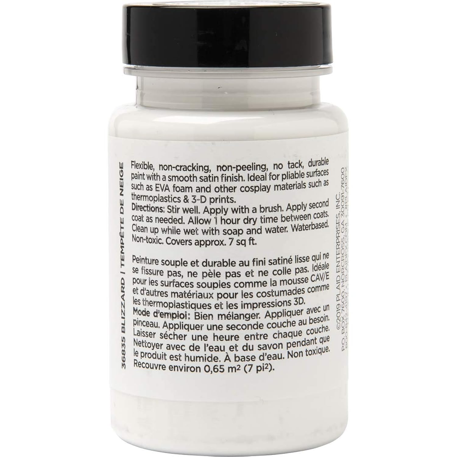 PlaidFX Smooth Satin Flexible Acrylic Paint Ideal for Pliable Surfaces and Cosplay Costumes, Non-Cracking or Peeling, No-Tack, Durable, 3 oz, Blizzard