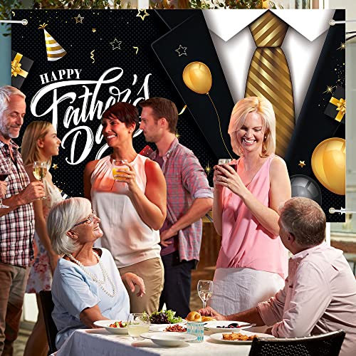 Happy Father's Day Backdrop Banner Decoration, 70.9 x 45.3In Large Size Black and Gold Background for Father's Day Decor, Dad Banner Photo Backdrop for Holiday Birthday Party Supplies