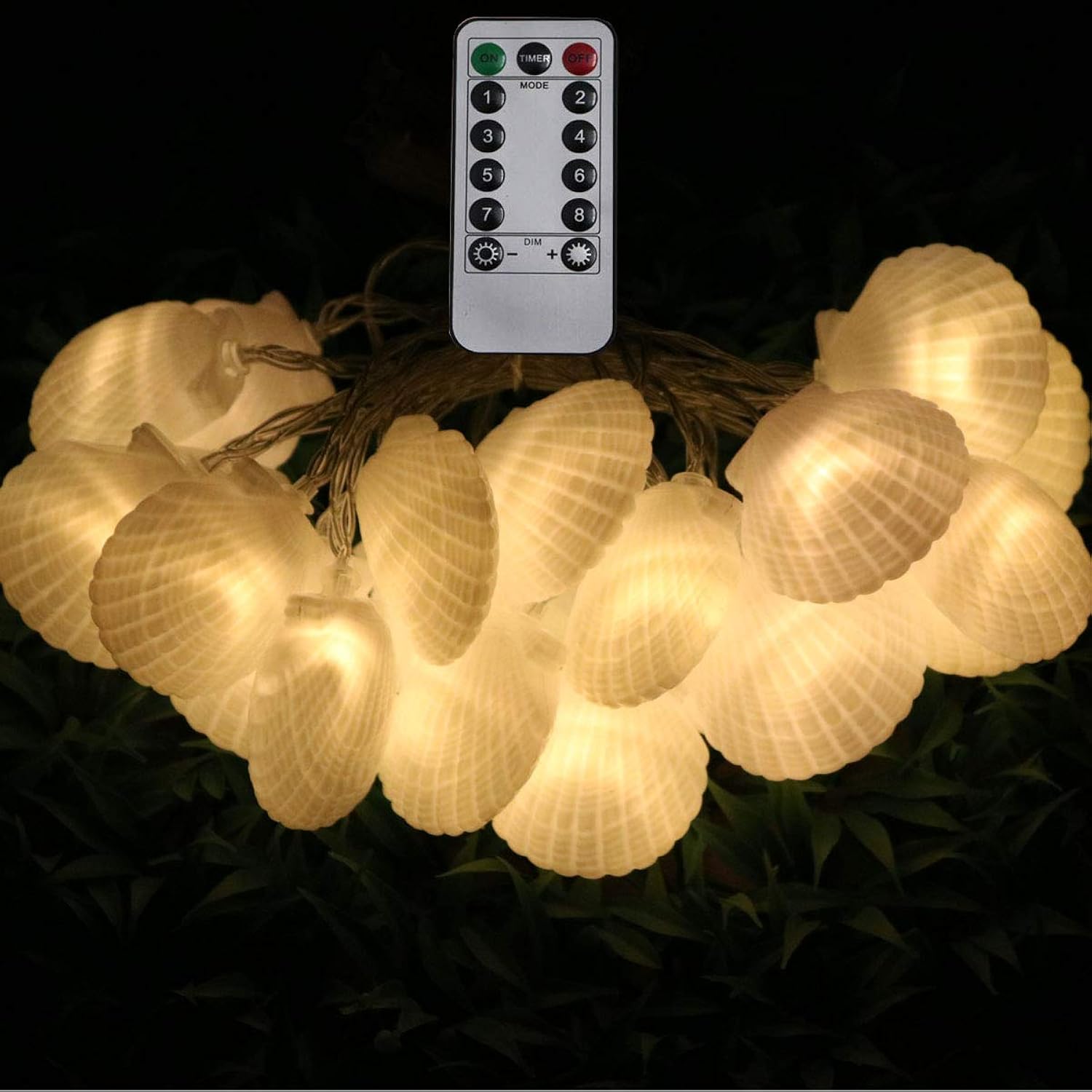 Remote Shell String Lights, 10 Ft Shell Shapped Light With 20 Leds, Battery Powered Sea Shell String Lights For Christma