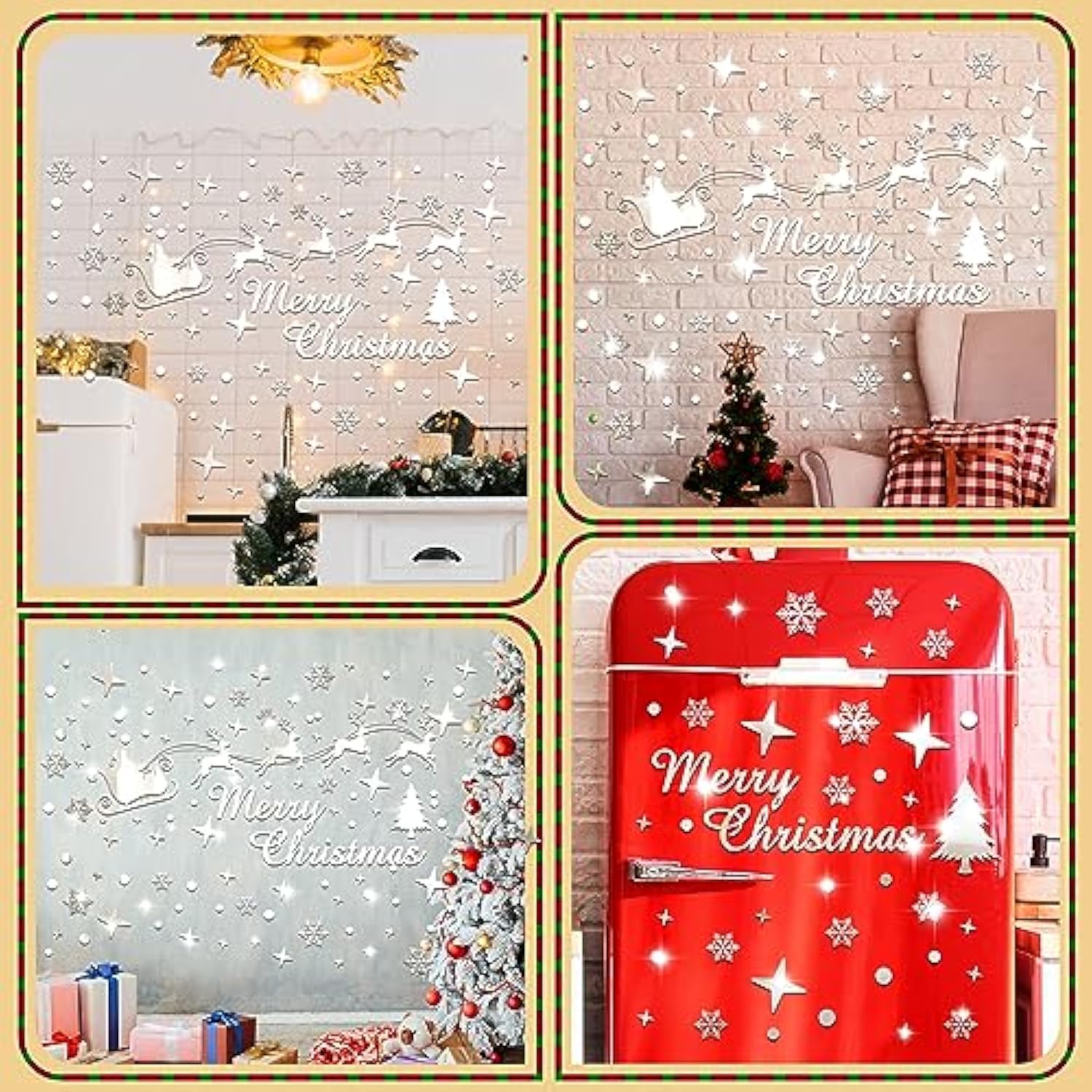 Christmas Mirror Decals Stickers Merry Christmas Santa Claus Reindeer Snowflakes Window Mirror Clings Xmas Acrylic Wall Art Decals Decor For Diy Holiday Winter Party Home Window Decor