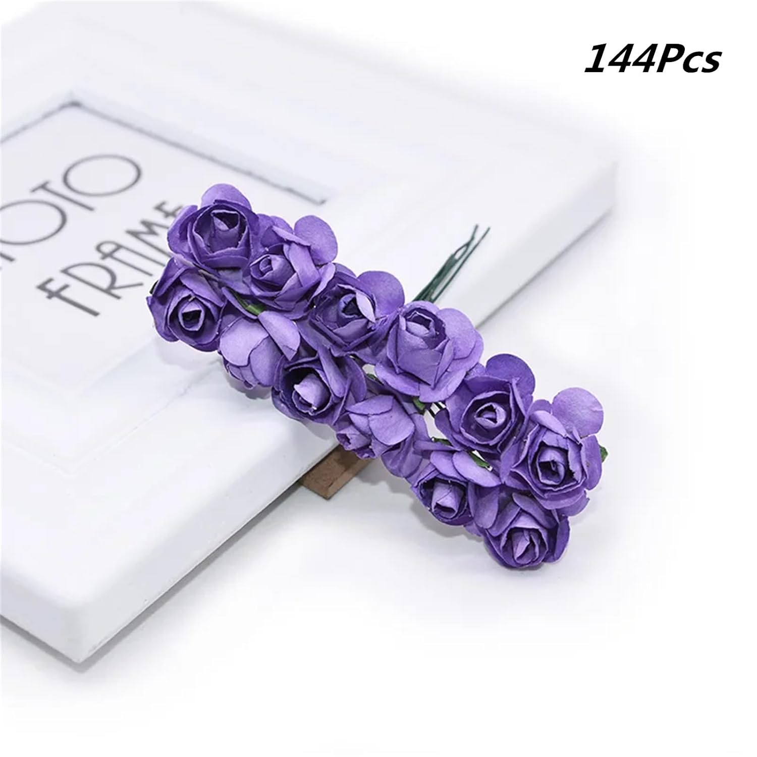 144 Pcs Artificial Mini Fake Rose Flower, Handmade Small Paper Flowers For Crafts Wedding Bouquet Mini Paper Flowers With Stems For Diy Crafts Gift Wreath Scrapbooking Hairclips Decoration(Purple)