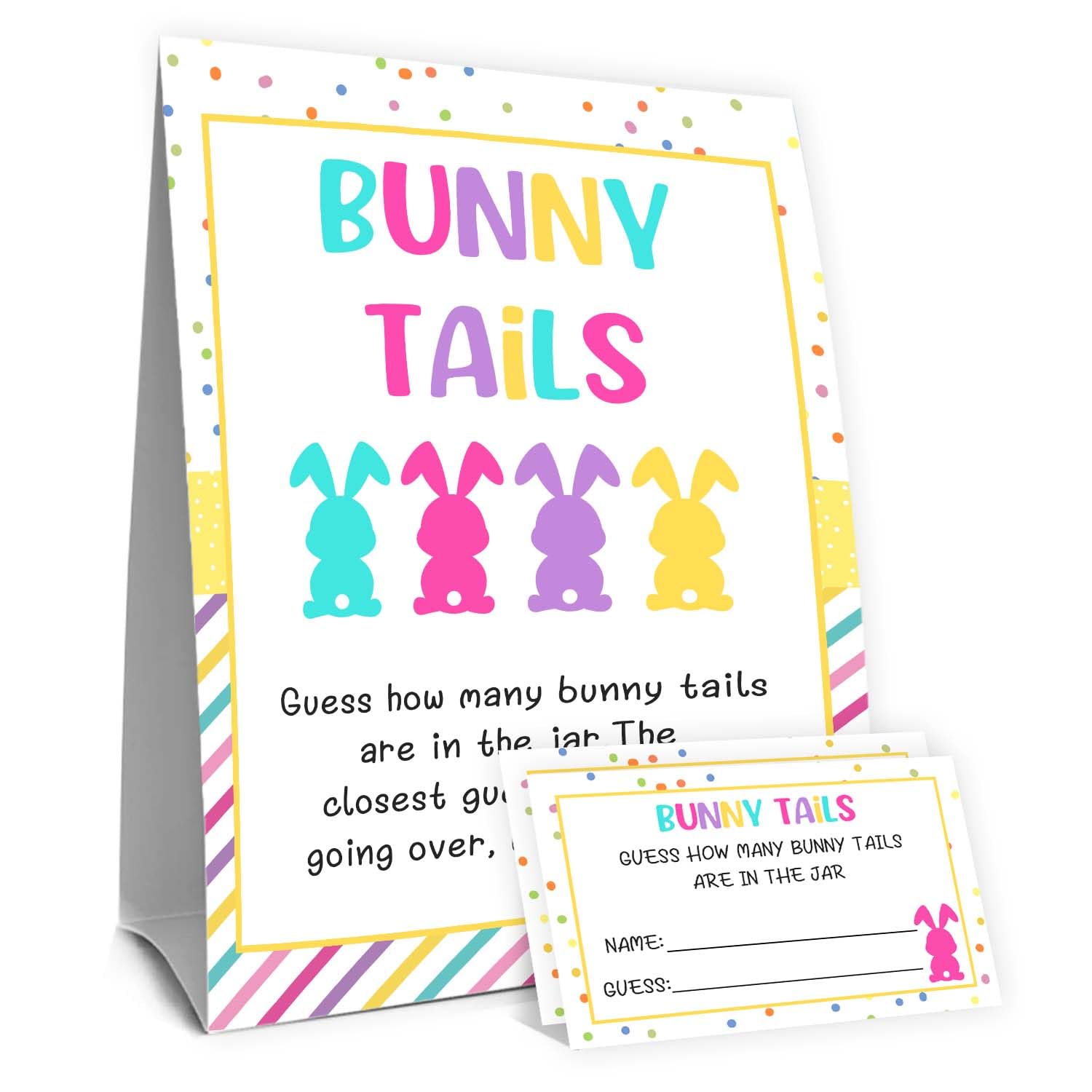 Guess How Many Easter Party Games,Easter Games For Kids,Bunny Tails Are In The Jar,Adults Family Large Groups,Birthday Party Game & Activities 50 Cards And Sign
